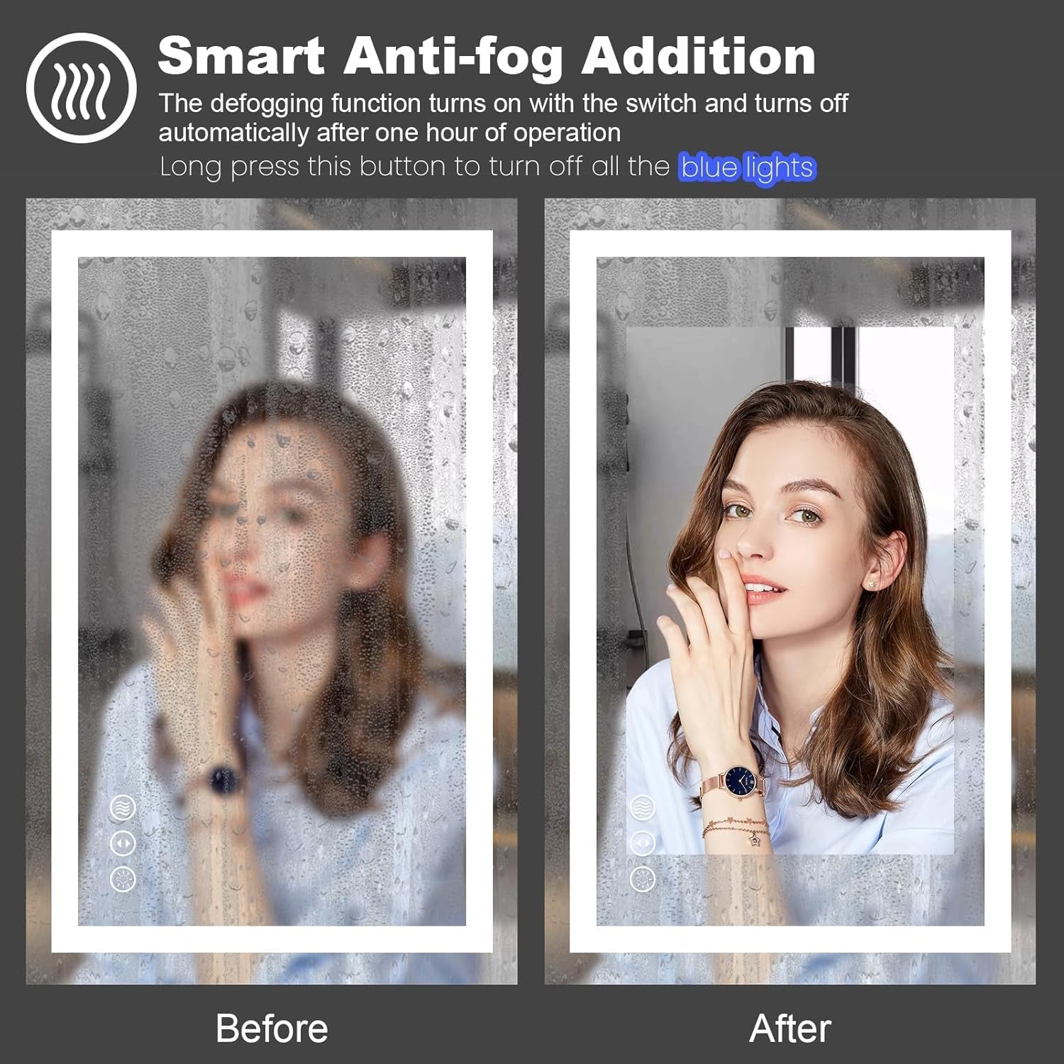 60" X28" LED Bathroom Mirror for Wall, Backlit + Front-Lighted Vanity Mirror, Dimmable Makeup Mirrors, Anti-Fog, Memory, 3 Colors, Shatterproof, ETL Listed