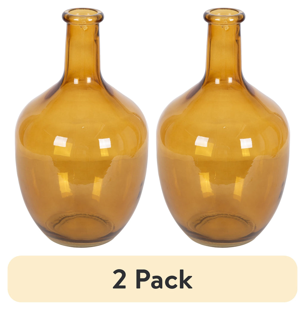 (2 Pack)  12" High Amber Translucent Glass Indoor Tabletop Vase by