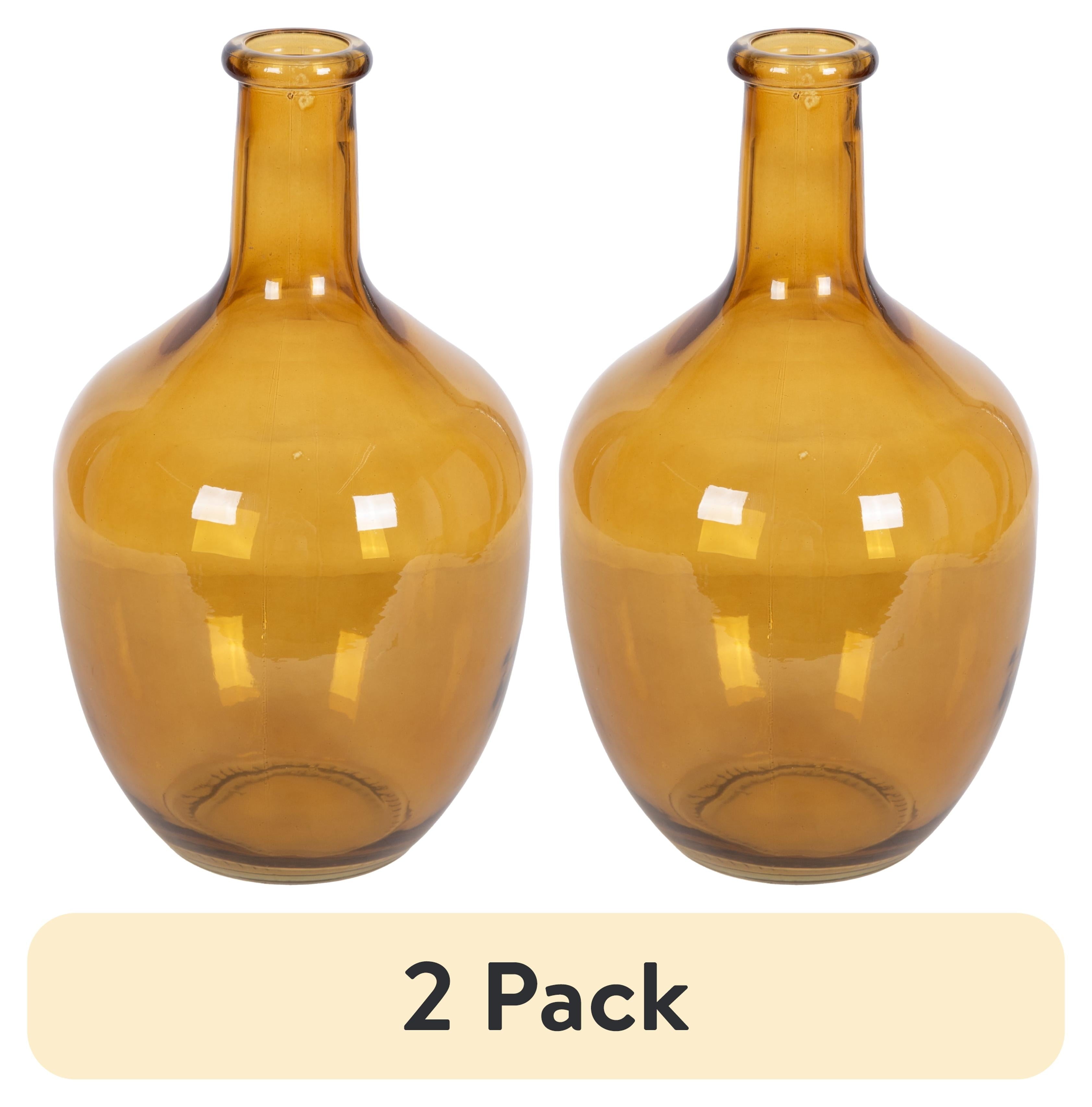 (2 Pack)  12" High Amber Translucent Glass Indoor Tabletop Vase by