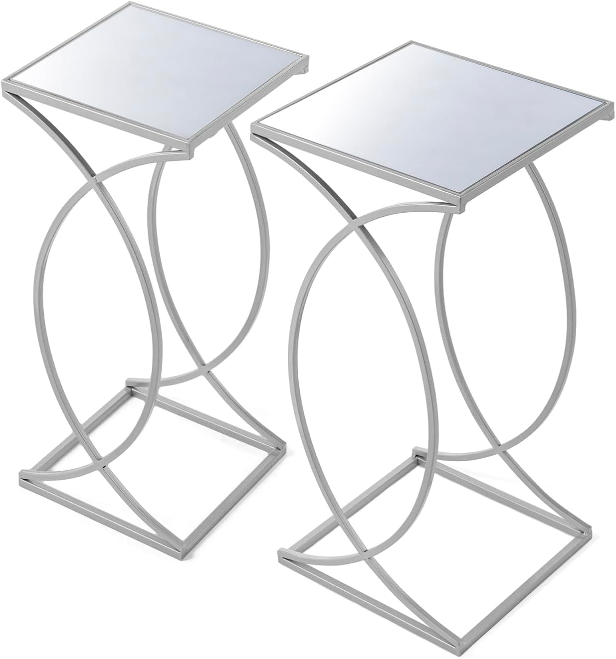 Nesting Side Tables, Set of 2 Modern End Tables with Metal Frame & Tempered Glass Top, Coffee Tables Decorative Accent Tables for Small Space Living Room Office - Silver
