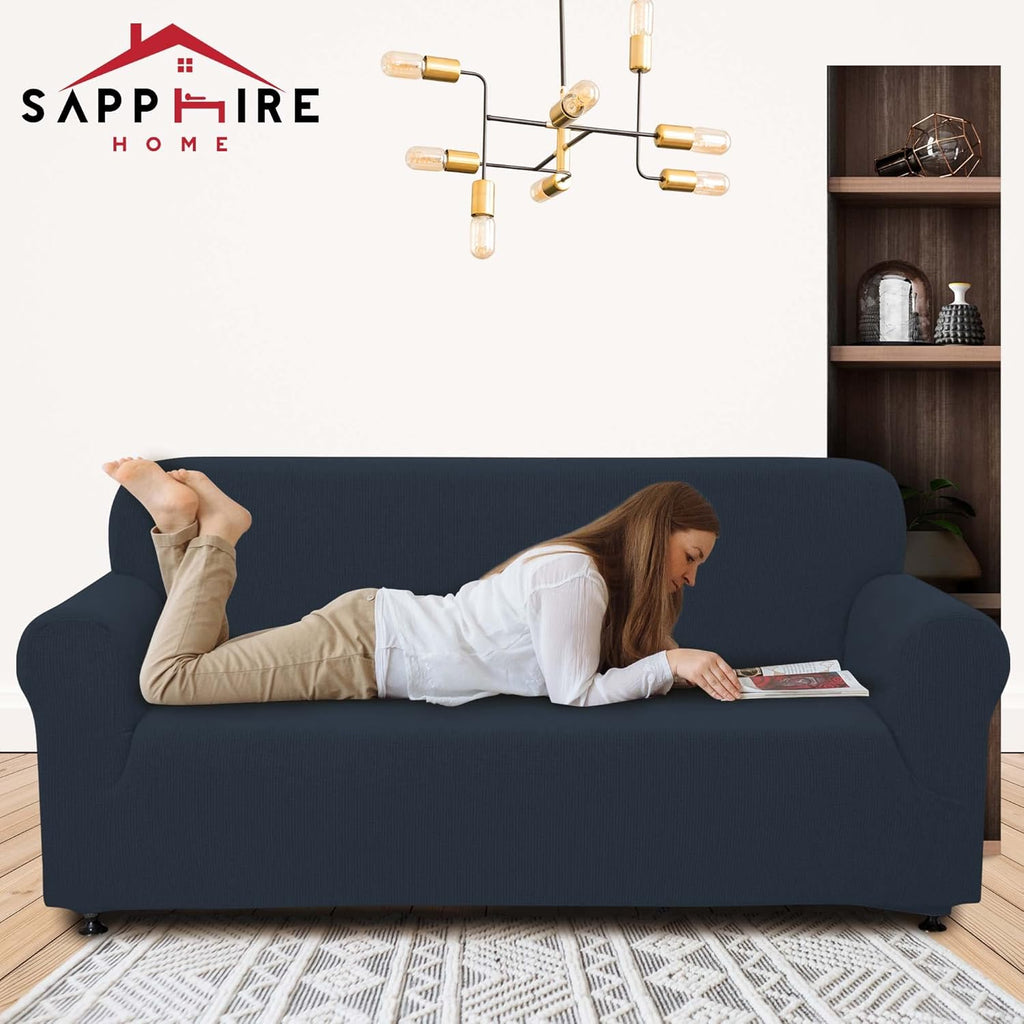 3-Piece Couch Cover Set, Sofa, Loveseat, and Arm Chair Slipcovers, Form Fit Stretch, Wrinkle Free, Furniture Protector, Sofa Covers for Living Room, Polyester Spandex (Blue)