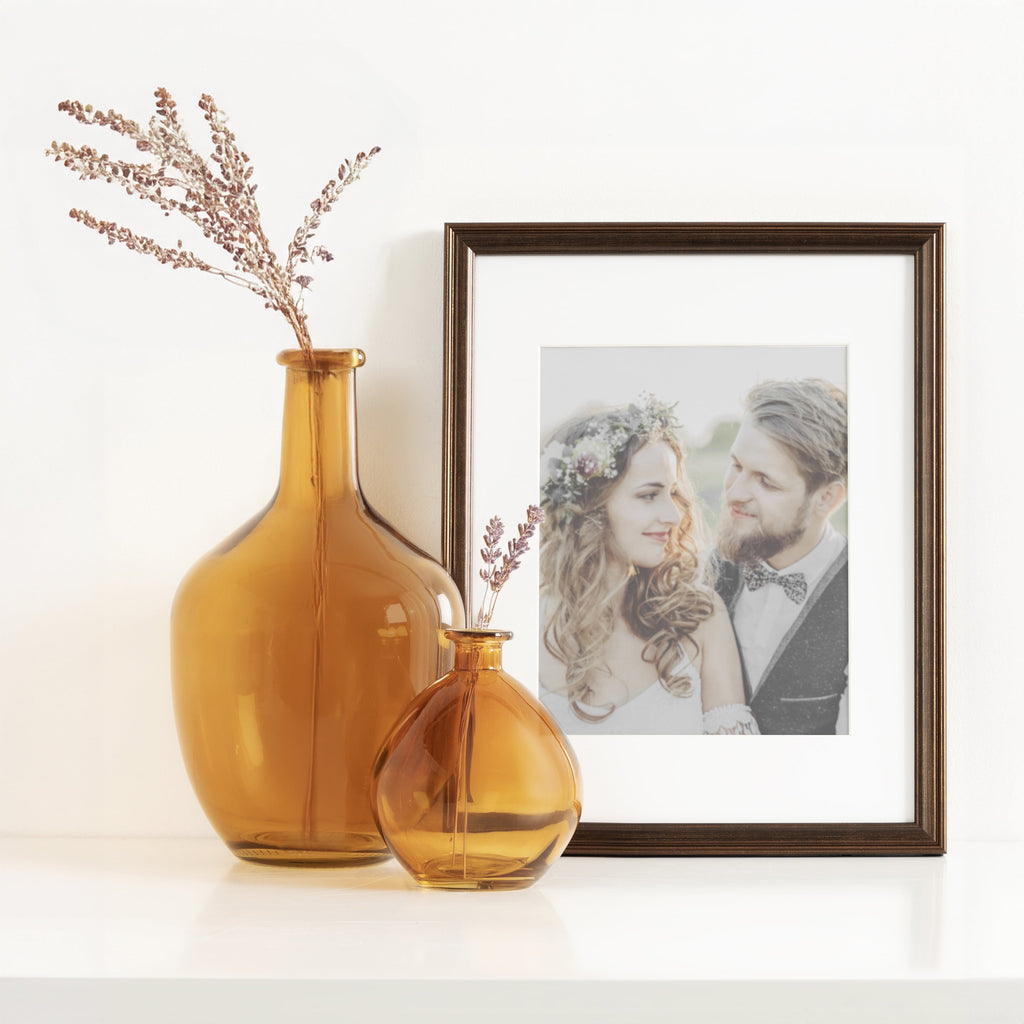 (2 Pack)  12" High Amber Translucent Glass Indoor Tabletop Vase by