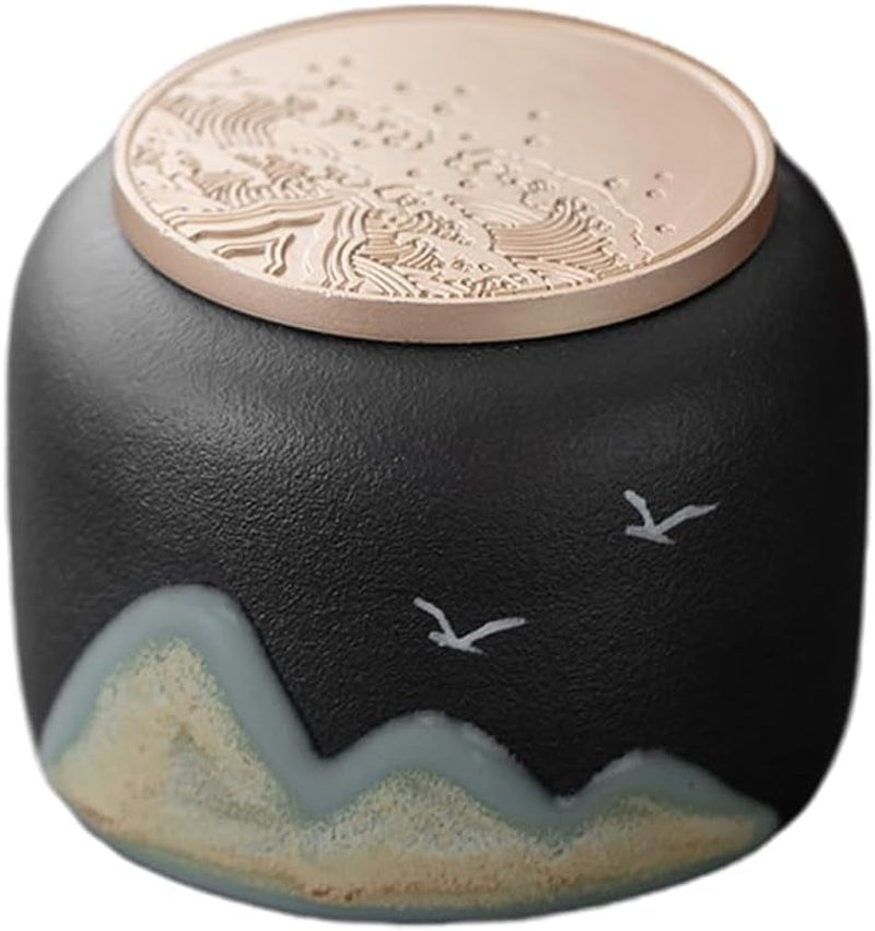 Ceramic Holder Decor Jar Holder Home Jar Decor with Lid for Home Office Decoration Anti-Skid Ceramic Taichi Black