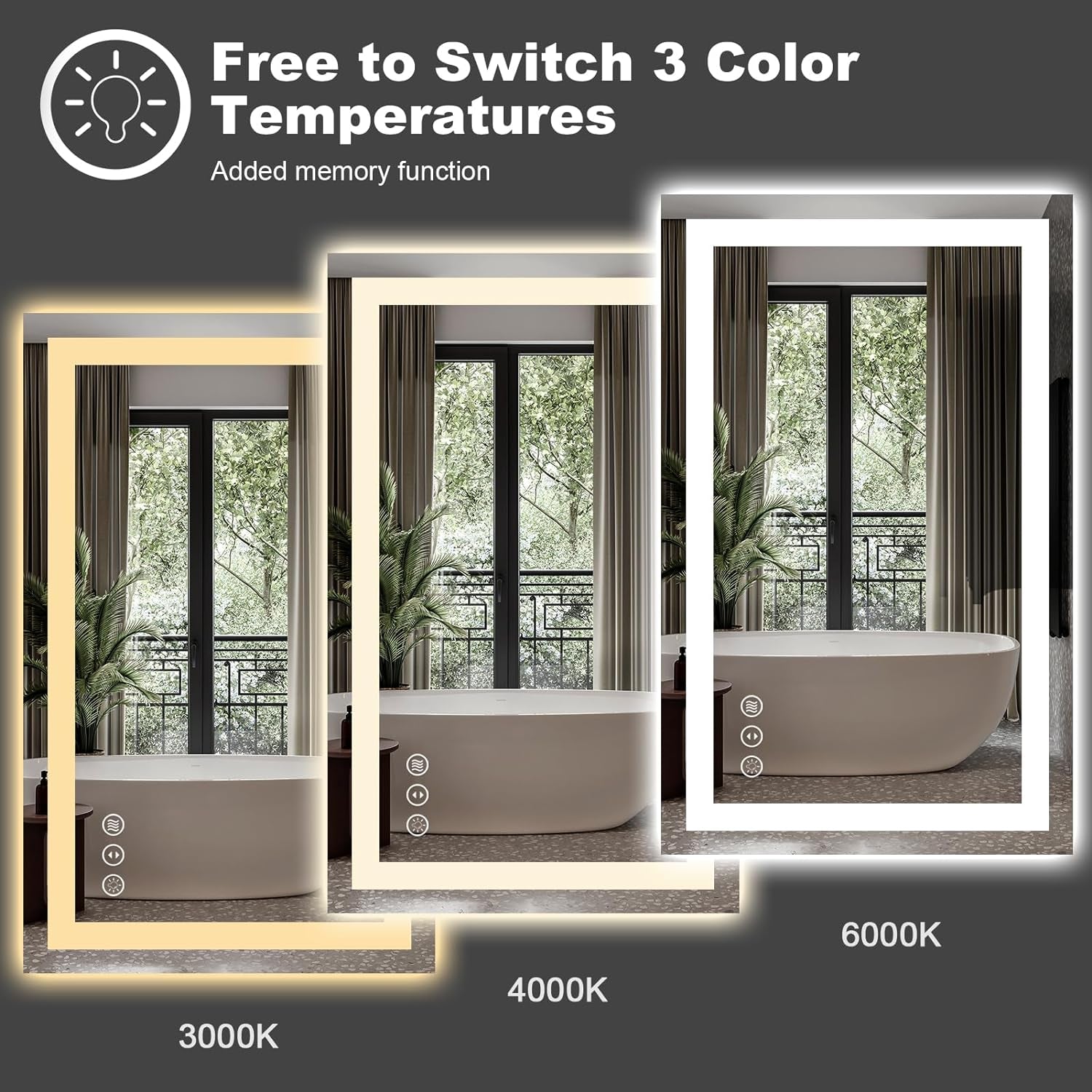 60" X28" LED Bathroom Mirror for Wall, Backlit + Front-Lighted Vanity Mirror, Dimmable Makeup Mirrors, Anti-Fog, Memory, 3 Colors, Shatterproof, ETL Listed