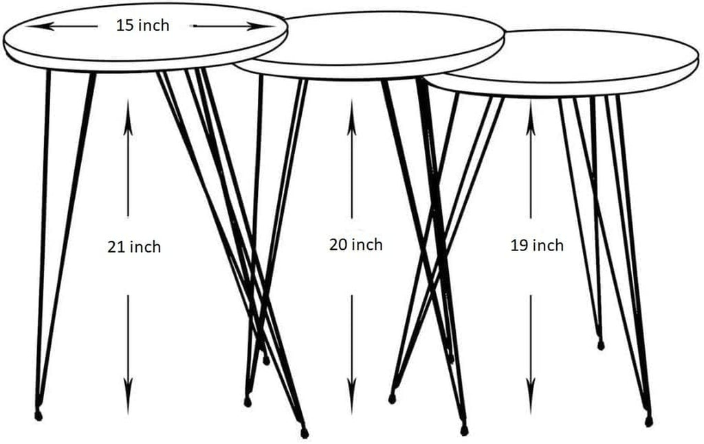 Set of 3 Walnut Nesting End Tables round Wood Stacking Coffee Side Accent Table with Metal Legs for Living Room, Home Office, Nightstands for Bedroom