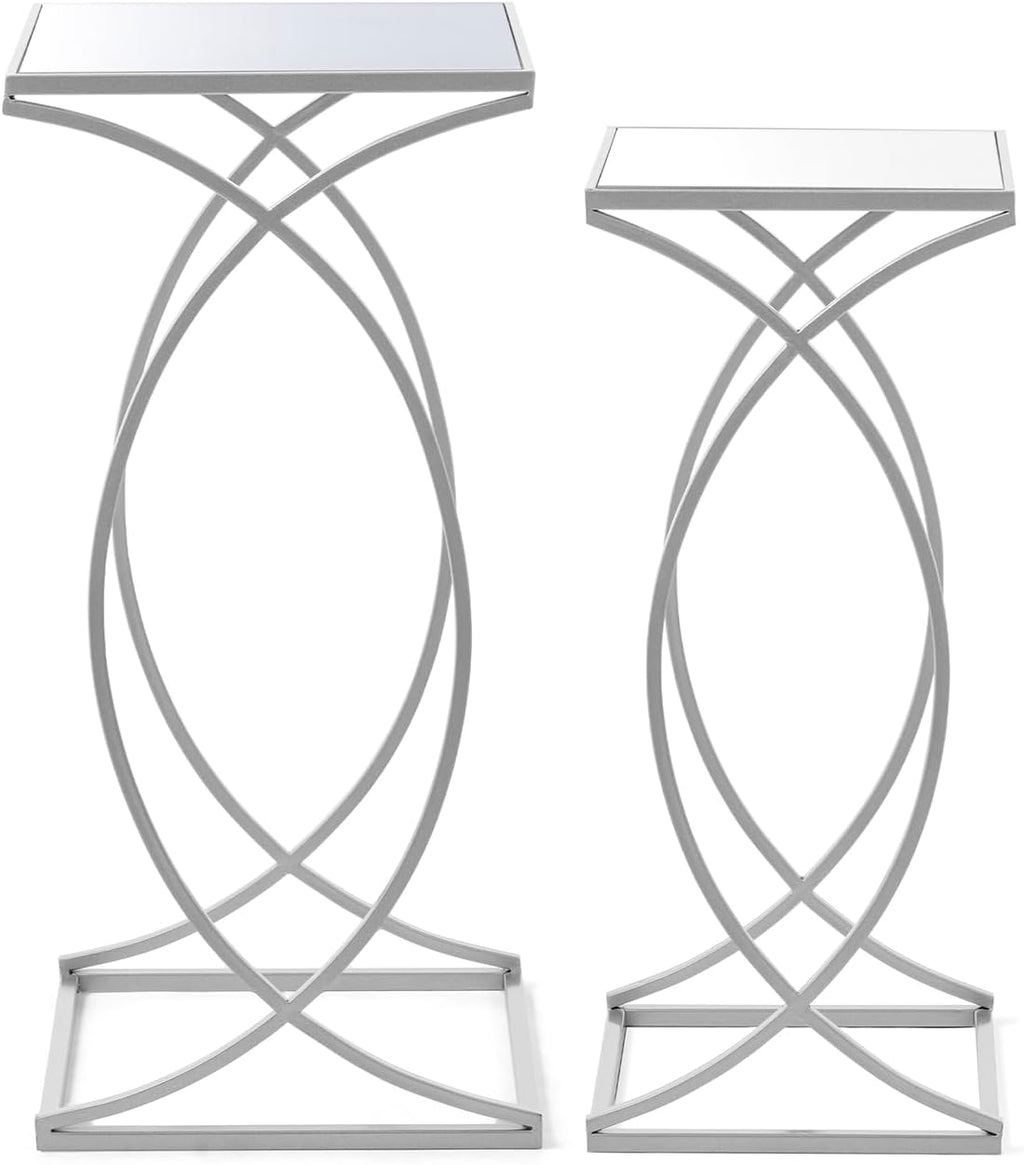 Nesting Side Tables, Set of 2 Modern End Tables with Metal Frame & Tempered Glass Top, Coffee Tables Decorative Accent Tables for Small Space Living Room Office - Silver