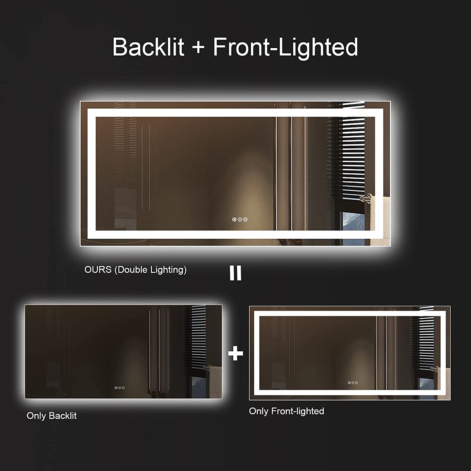 60" X28" LED Bathroom Mirror for Wall, Backlit + Front-Lighted Vanity Mirror, Dimmable Makeup Mirrors, Anti-Fog, Memory, 3 Colors, Shatterproof, ETL Listed
