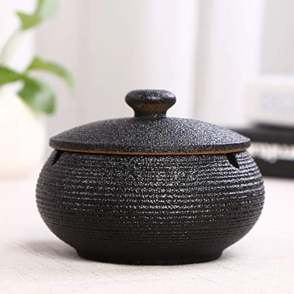 Ceramic Holder Decor Jar Holder Home Jar Decor with Lid for Home Office Decoration Anti-Skid Ceramic Taichi Black