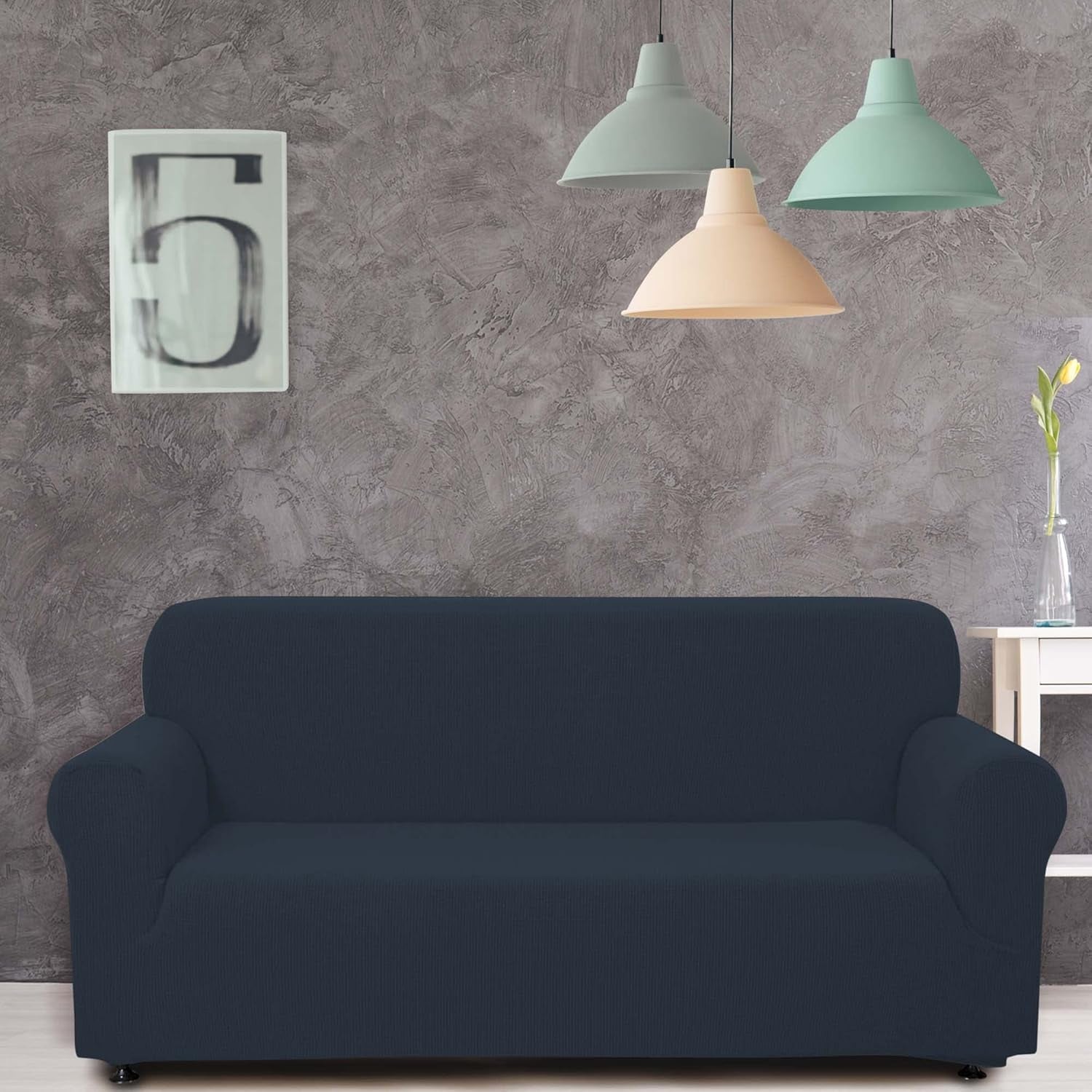 3-Piece Couch Cover Set, Sofa, Loveseat, and Arm Chair Slipcovers, Form Fit Stretch, Wrinkle Free, Furniture Protector, Sofa Covers for Living Room, Polyester Spandex (Blue)