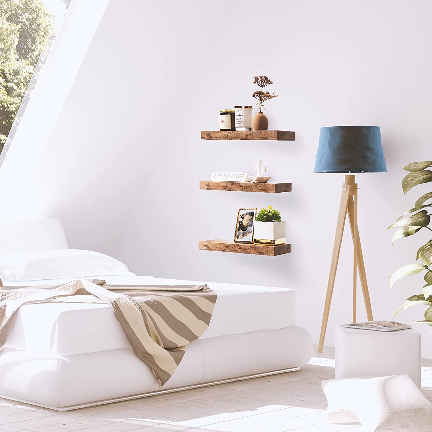 Wall-Mounted Floating Shelves - Versatile Storage Solutions for Kitchen, Bedroom, and Bathroom (Mahogany, Set of 3)