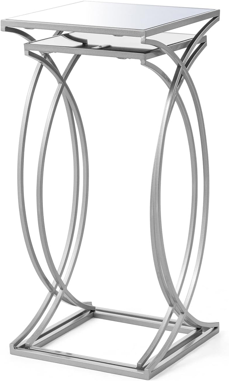 Nesting Side Tables, Set of 2 Modern End Tables with Metal Frame & Tempered Glass Top, Coffee Tables Decorative Accent Tables for Small Space Living Room Office - Silver
