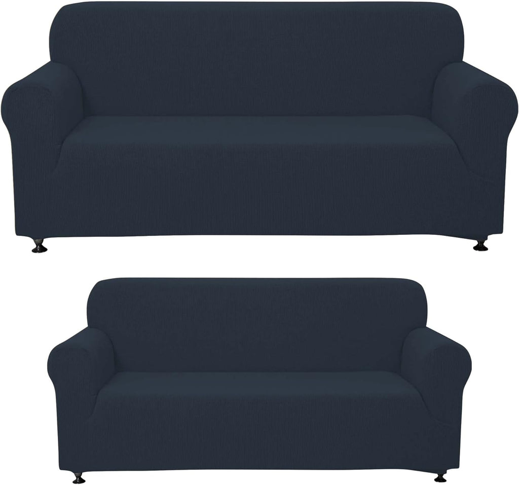 3-Piece Couch Cover Set, Sofa, Loveseat, and Arm Chair Slipcovers, Form Fit Stretch, Wrinkle Free, Furniture Protector, Sofa Covers for Living Room, Polyester Spandex (Blue)