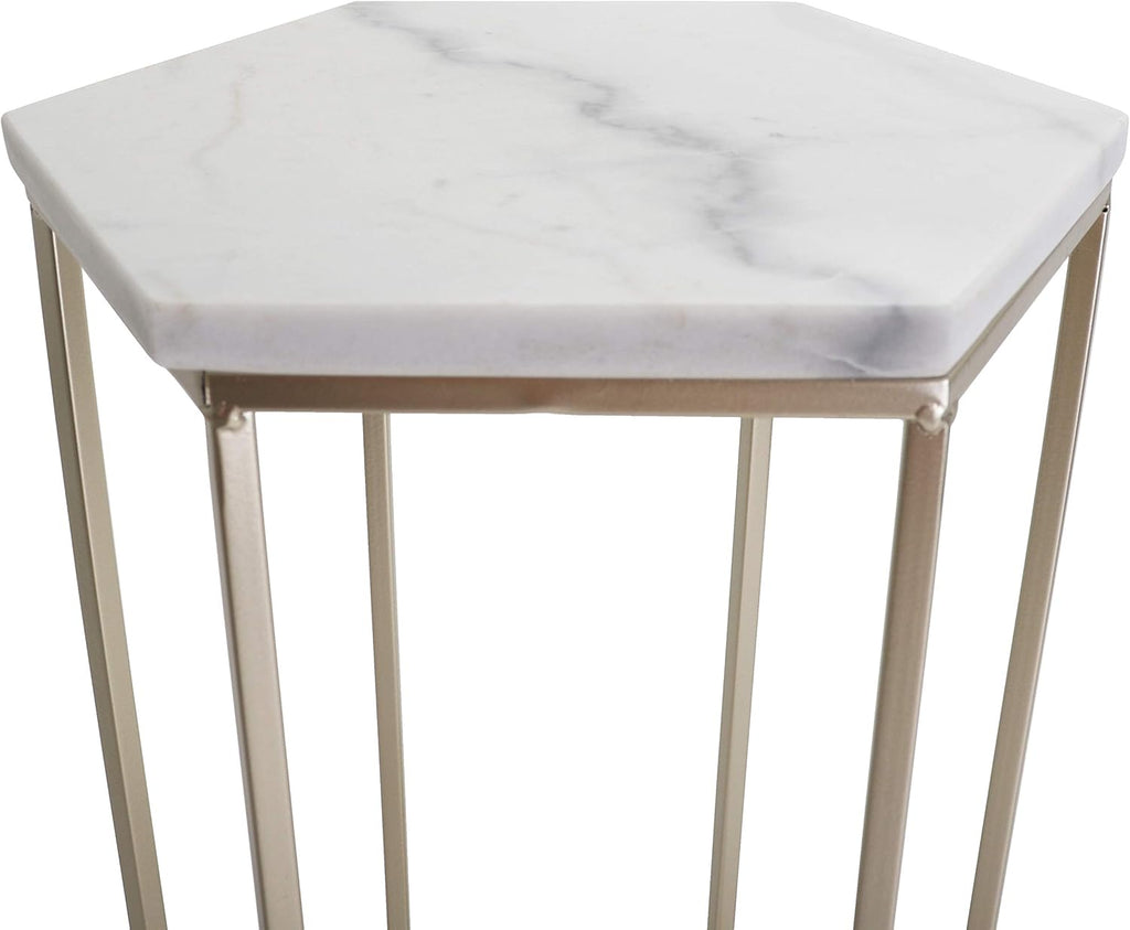 Hexagon End Table Set - End Tables with Mirrored Tops - Nesting Geometric Accent Tables - Marble Metal Side Tables Hexagon End Table Set (Gold)