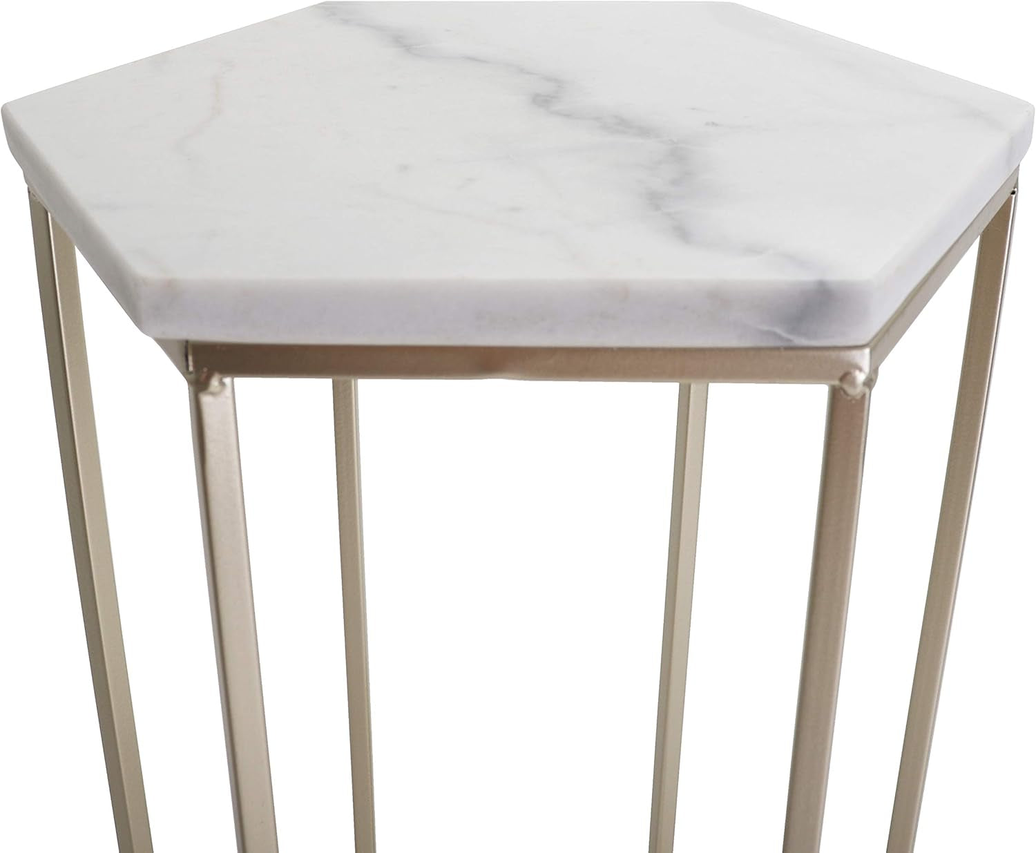 Hexagon End Table Set - End Tables with Mirrored Tops - Nesting Geometric Accent Tables - Marble Metal Side Tables Hexagon End Table Set (Gold)