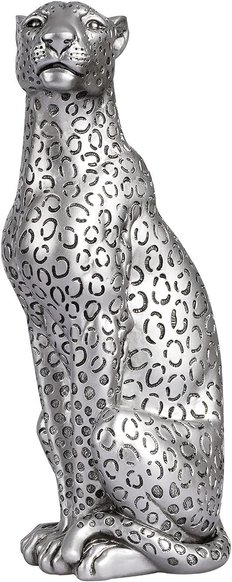 Silver Cheetah 11" H Statue, Cheetah Figurine Sitting Home Decor Realistic Antique Classical Leopard Resin Animal Ornament Statues Living Room Decor Ornament Figurine