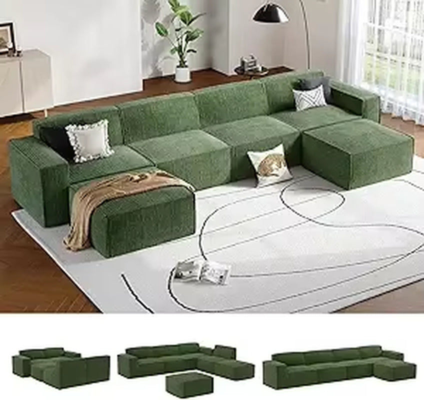 Amada 142" Sectional Couch with L-Shape Chaise,Corduroy Cloud Couches with Deep Seats &High-Back,Upholstered Couches for Living